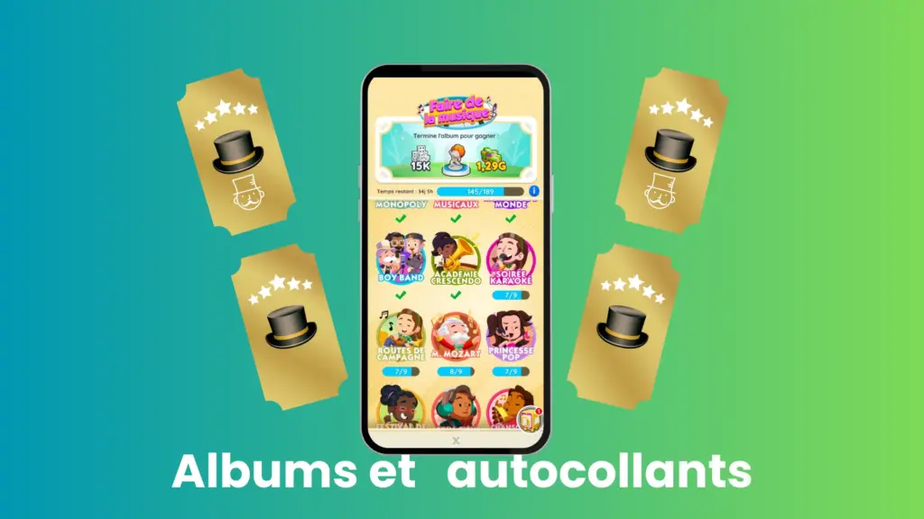albums et les autocollants Monopoly GO